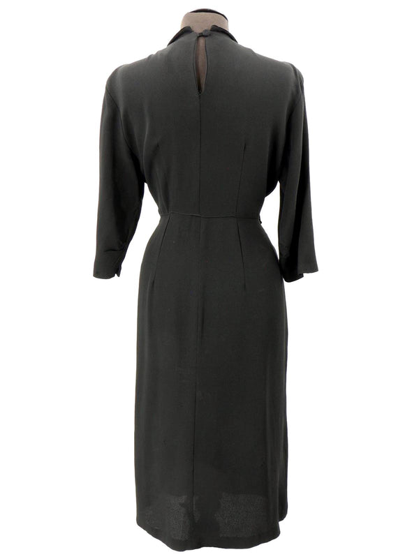 Black Crepe & Velvet 1940s Vintage Dress
