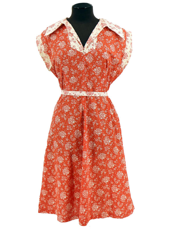 True Vintage 1970s Red Floral Cotton Dress