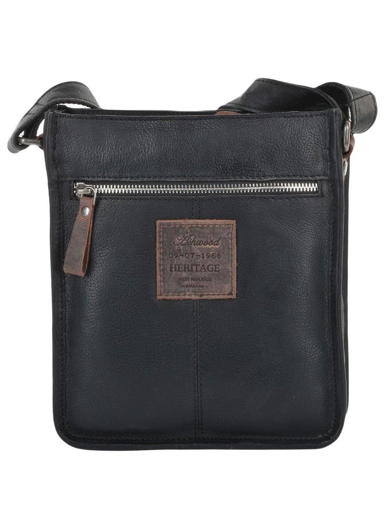 Men's Small Black Leather Vintage Style Crossbody Bag