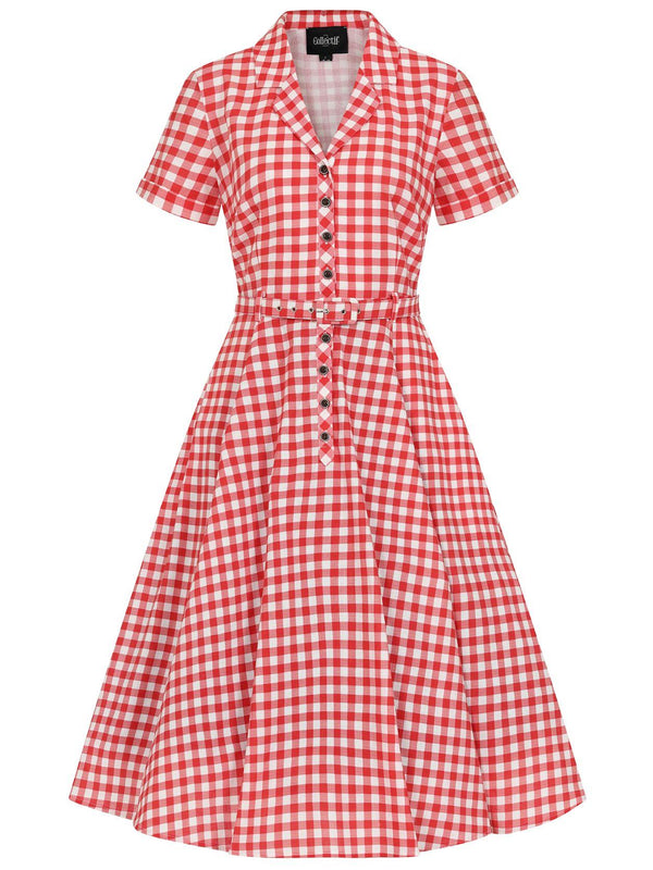 Red Gingham Vintage 50s Style Shirtwaister Dress