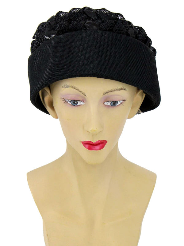 Cuffed Black Lattice 1960s Vintage Hat