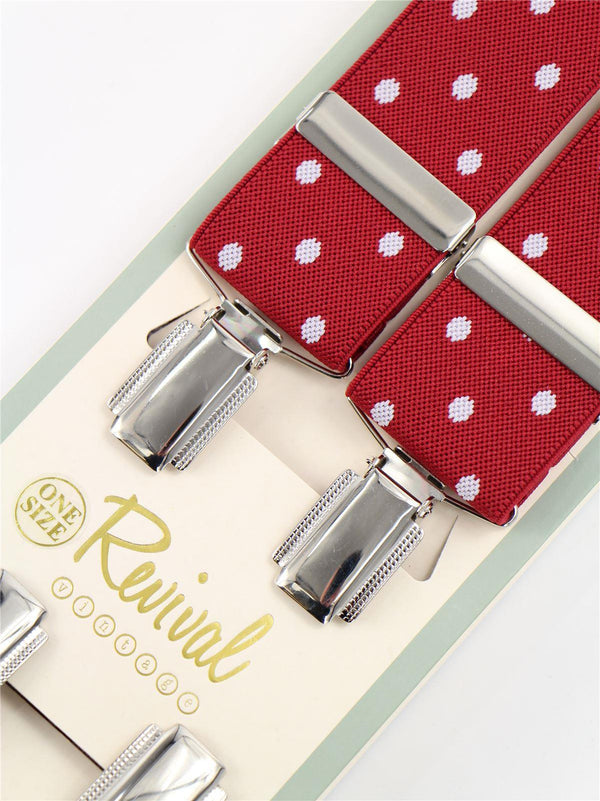 Red Spot Vintage Style Braces with Silver Clips