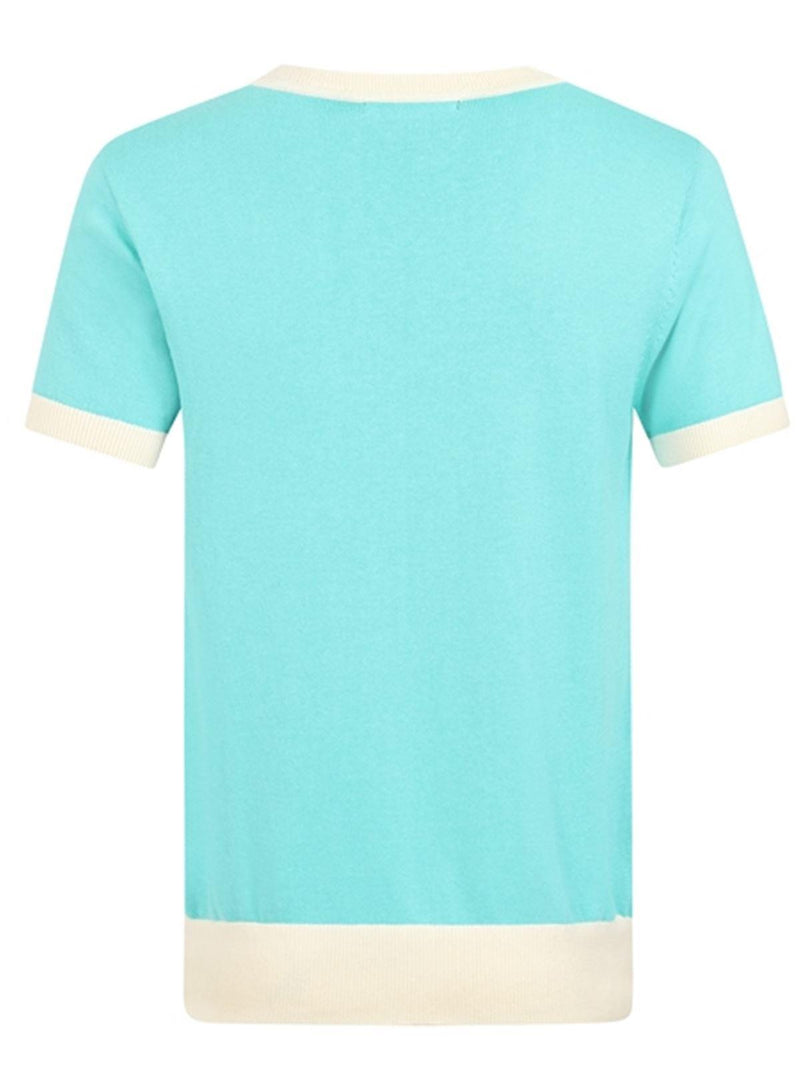 Short Sleeve Teal Blue 50s Style Motel Knit Top