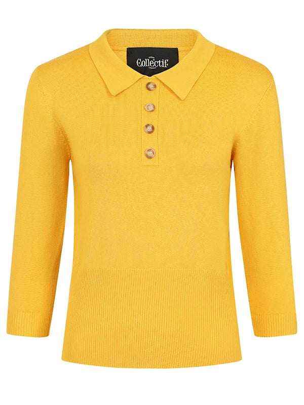 Vintage Style Mustard Yellow Knitted Polo Top