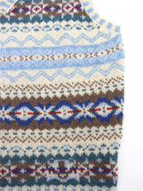 Vintage Style Shetland Wool Fair Isle Vest in Nordic Blue