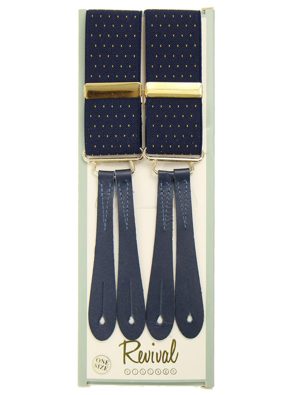 Navy Blue Pin Spot Braces with Blue Leather Loops