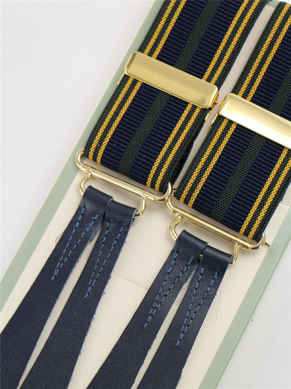 Navy Blue & Yellow Stripe Braces with Blue Leather Loops