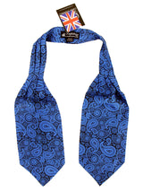 Blue & Black Paisley Print Pure Silk Vintage Look Cravat