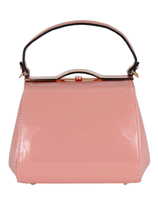 Soft Pink Vintage Look Glossy Patent Frame Bag