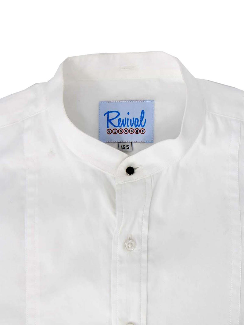 White 1940s Vintage Look Collarless Grandad Shirt