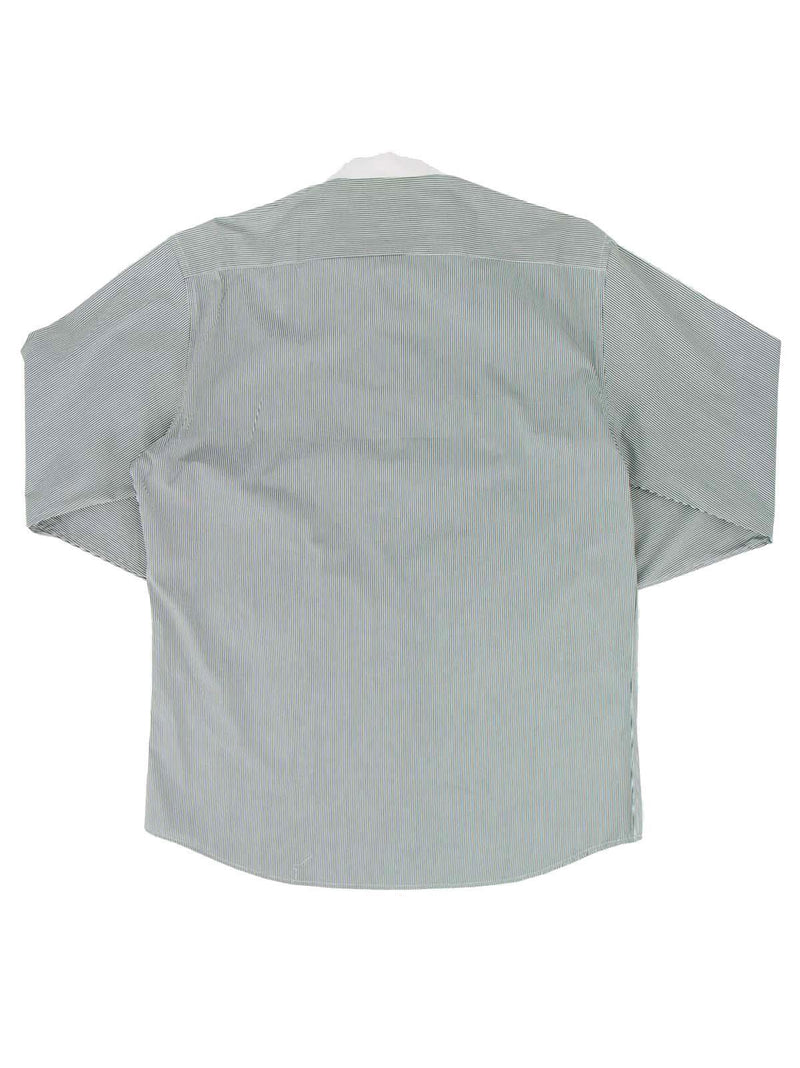 Green Stripe Collarless Grandad Shirt with Detachable Club Collar