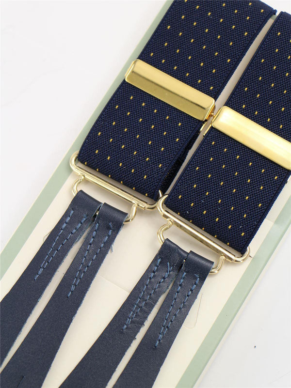 Navy Blue Pin Spot Braces with Blue Leather Loops