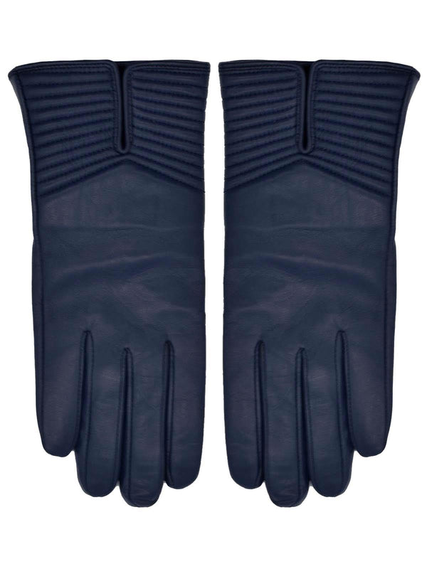 Ribbed Leather Blue Vintage Style Gloves