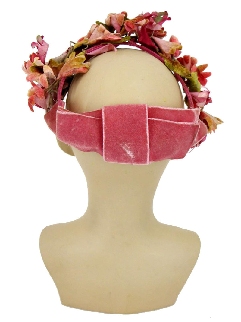 Pink Velvet Floral Vintage Circlet Half Hat