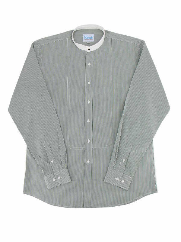 Green Stripe 1940s Vintage Look Collarless Grandad Shirt