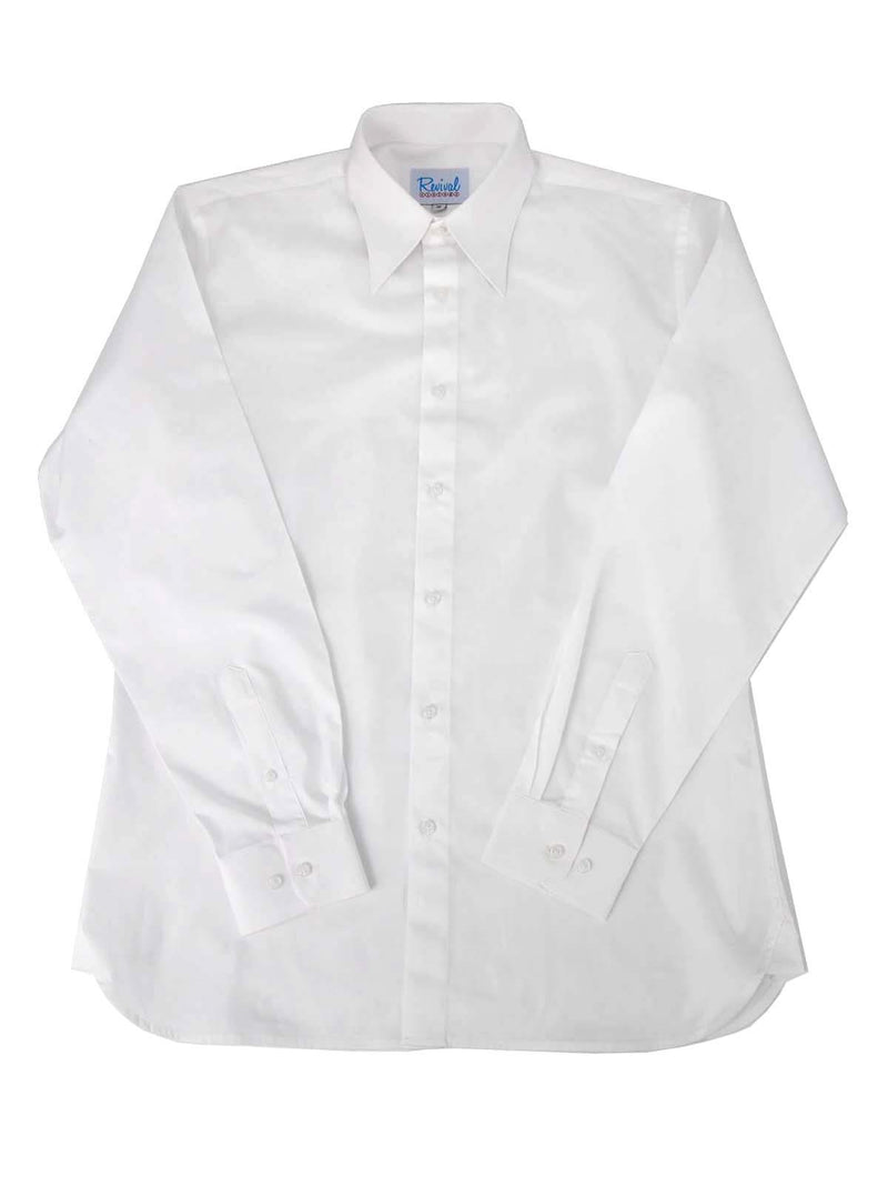 White 1940s Vintage Style Spearpoint Collar Shirt with Barrel Cuff