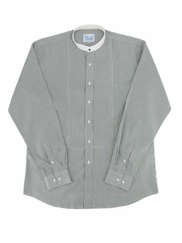 Green Stripe Collarless Grandad Shirt with Detachable Club Collar