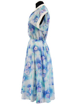 Blue Floral Stand Collar Vintage Dress