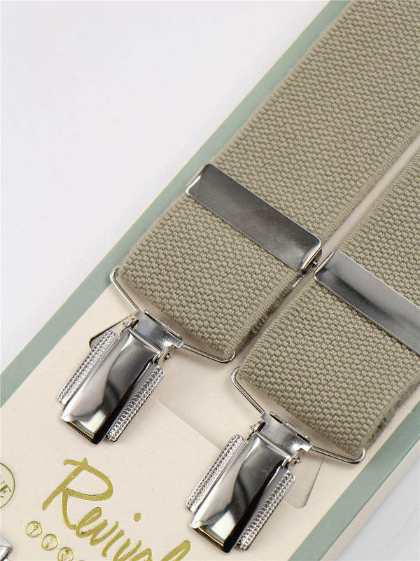 Woven Ecru Vintage Style Braces with Silver Clips