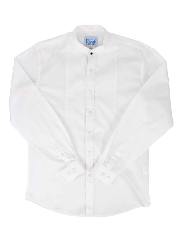 White Collarless Grandad Shirt with Detachable Bankers Collar