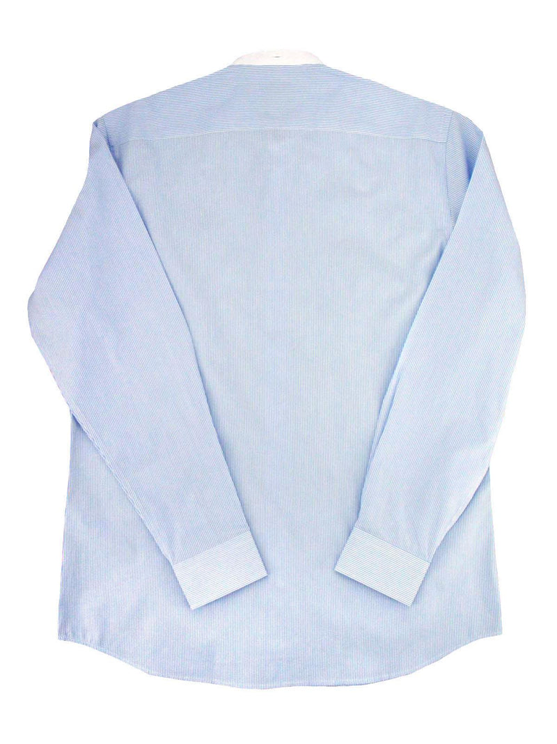 Blue Stripe Collarless Grandad Shirt with Detachable Bankers Collar