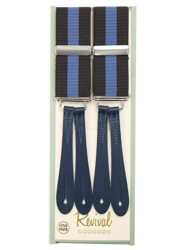 Navy & Blue Stripe 1940s Style Braces with Blue Leather Loops