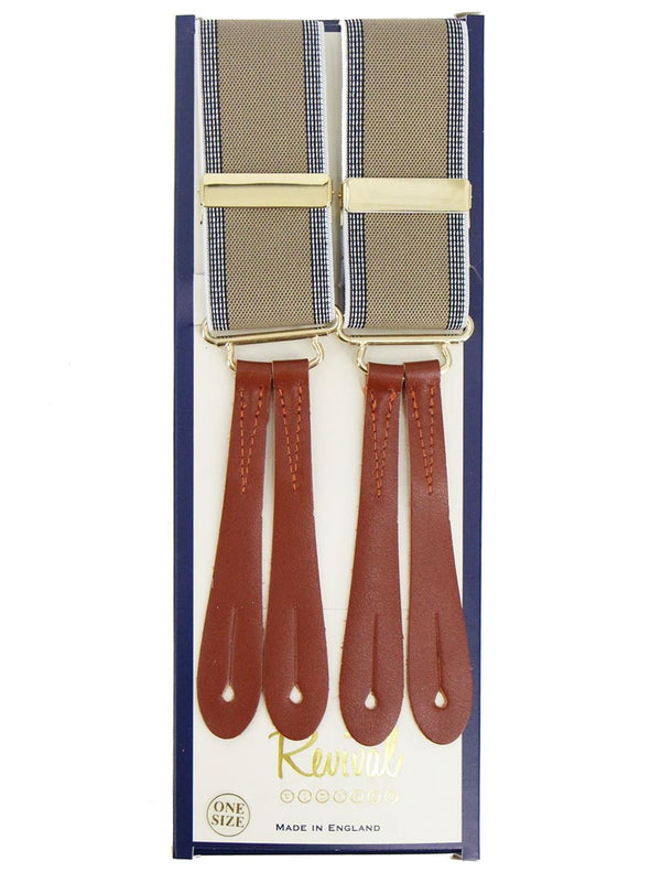 Khaki Border Stripe 1940s Style Braces with Leather Loops