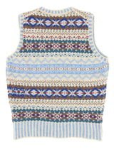 Vintage Style Shetland Wool Fair Isle Vest in Nordic Blue