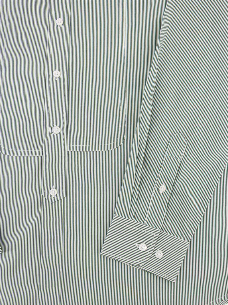 Green Stripe Collarless Grandad Shirt with Detachable Bankers Collar