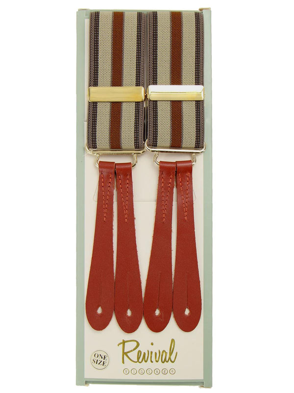 Tan & Cream Stripe 1940s Style Braces with Leather Loops