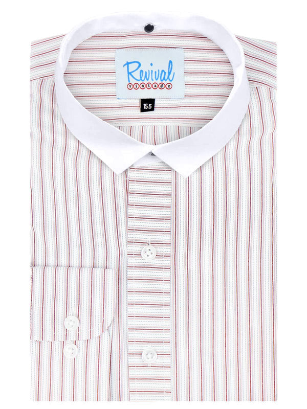 White Detachable Banker Shirt - Red Orton Stripe