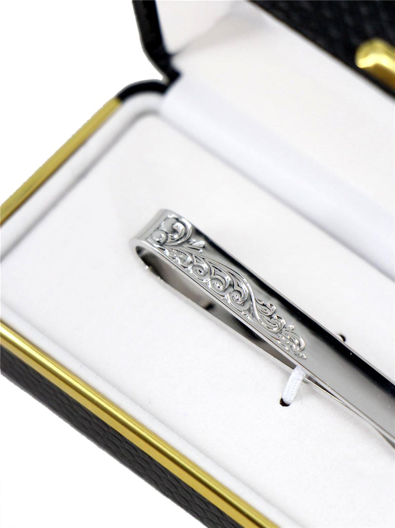 Vintage Style Silver Engraved Leaf Tie Slide