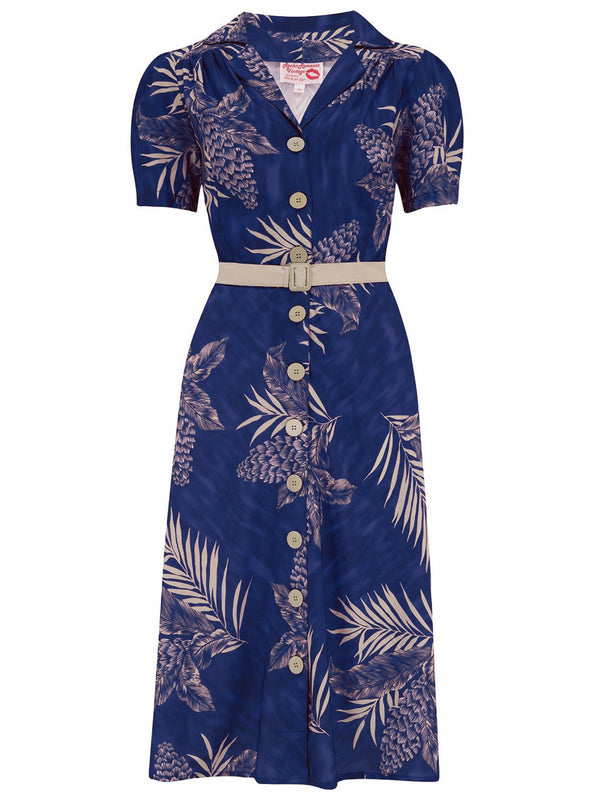 Vintage Style Shirtwaister Sapphire Palm Dress