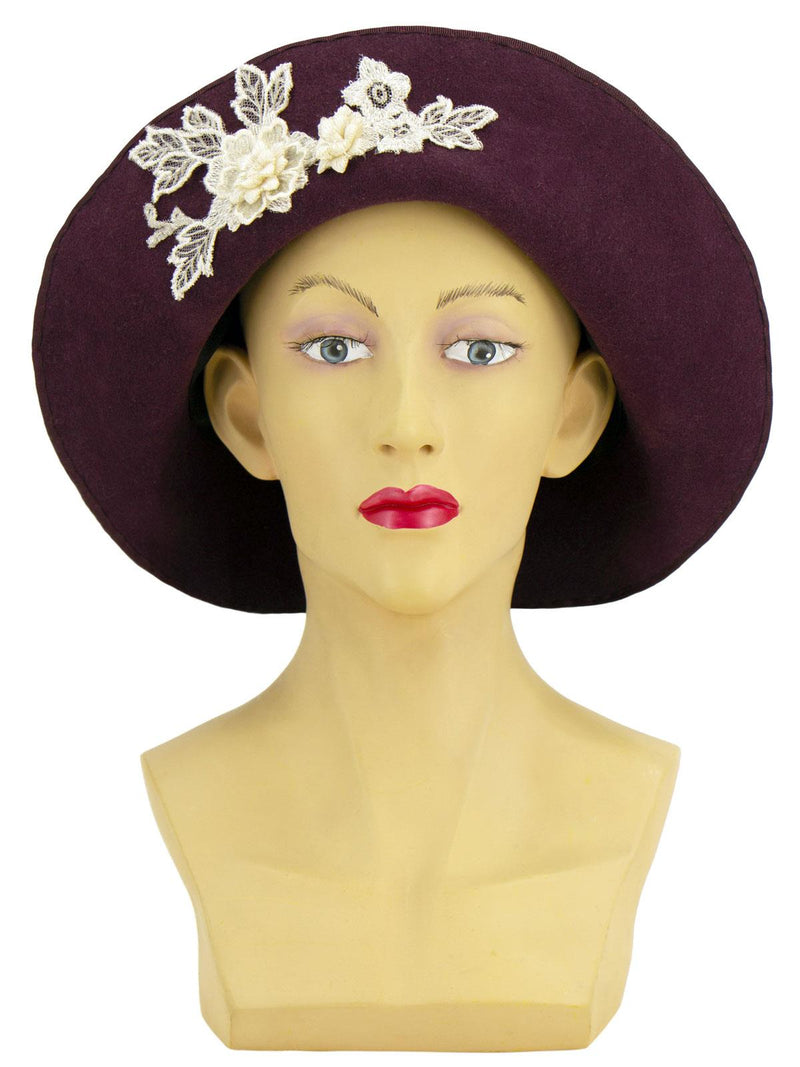 Purple Floral Applique 1940s Vintage Style Halo Hat