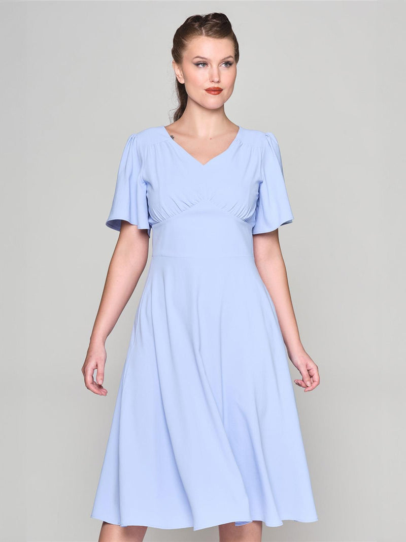 Powder Blue Pleated Vintage Style Tea Dress