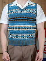 Vintage Style Shetland Wool Fair Isle Vest in Skye Blue