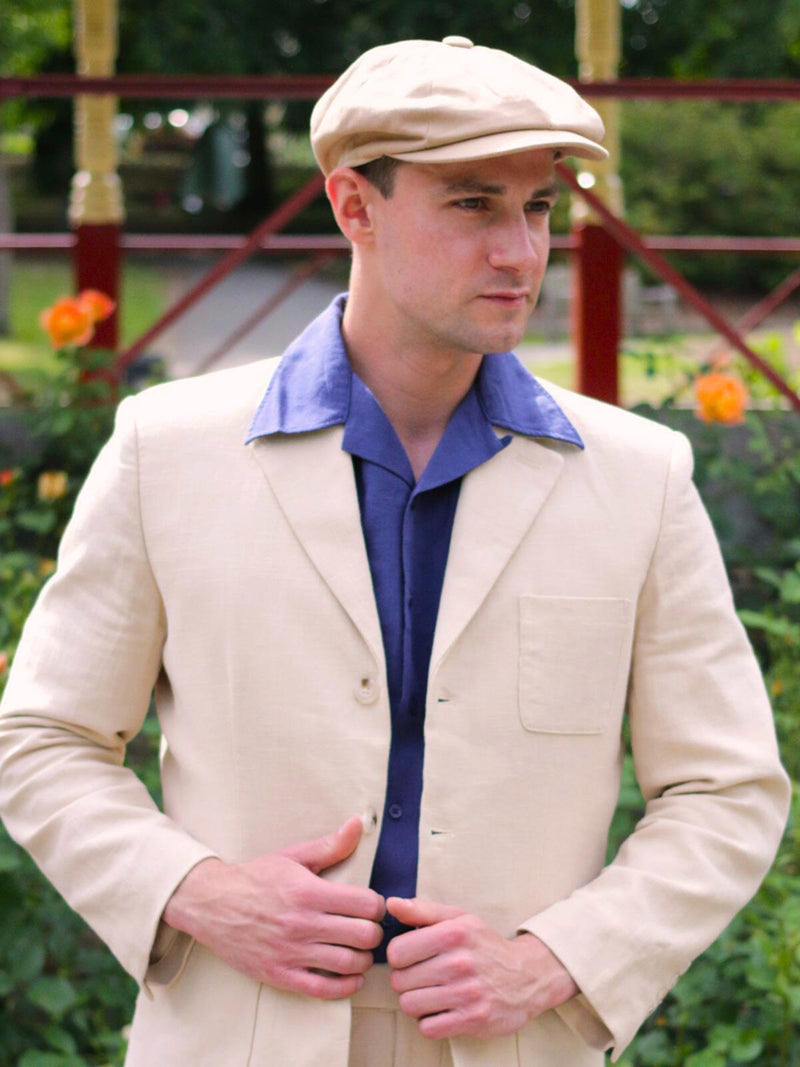 Classic Vintage Style Beige Cotton Newsboy Cap