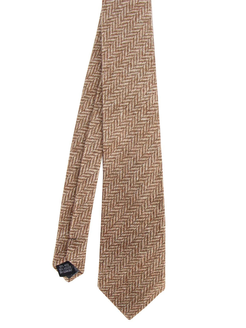 Vintage Inspired Tan Herringbone Wool Necktie