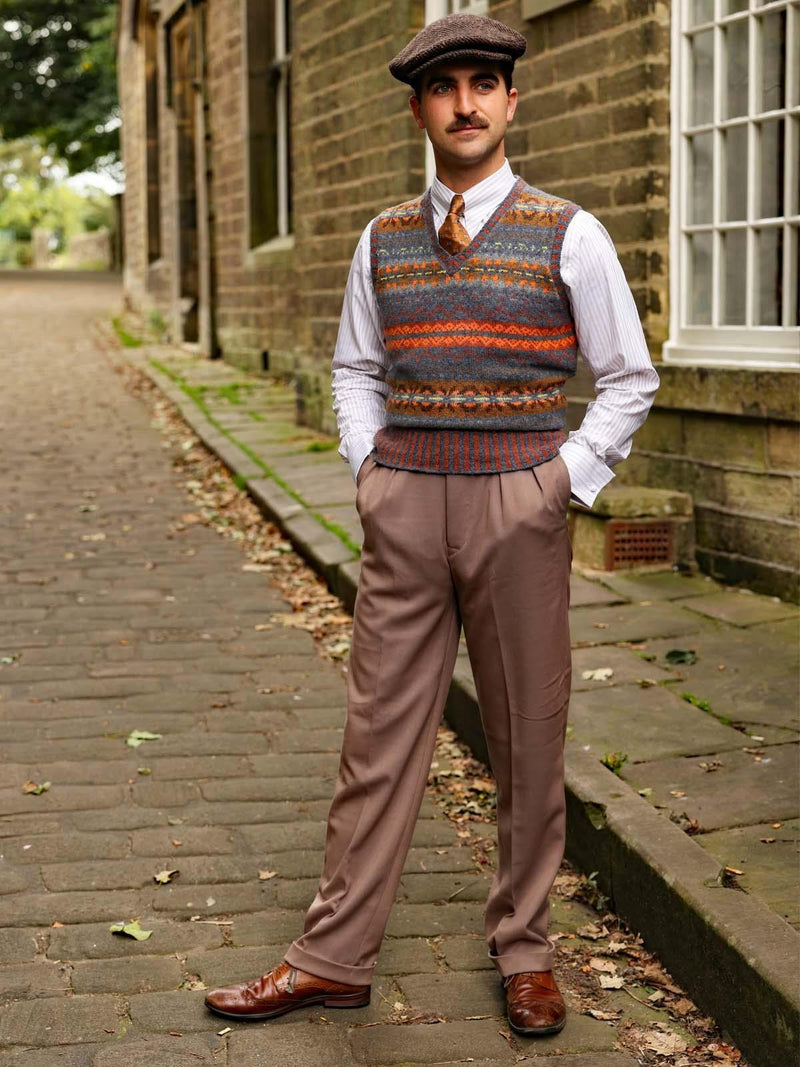 Vintage Style Shetland Wool Fair Isle Vest in Skye Blue