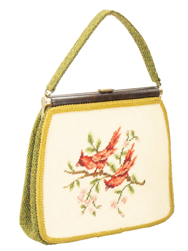 Tweed Vintage Frame Bag With Tapestry Birds