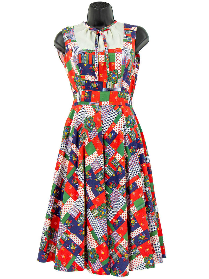 1970s Vintage Patchwork Print Cotton Day Dress