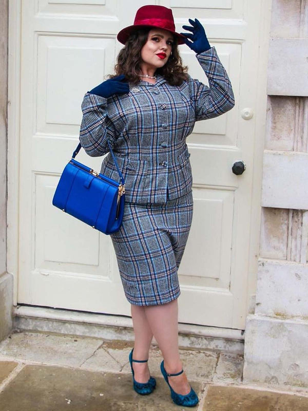 1940s Vintage Amity Skirt Suit in Pink & Black Check