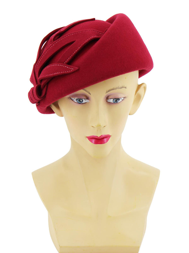 Vintage 1940s Style Red Petal Decor Felt Hat