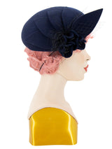 Navy 1940s Style Felt Flower Hat