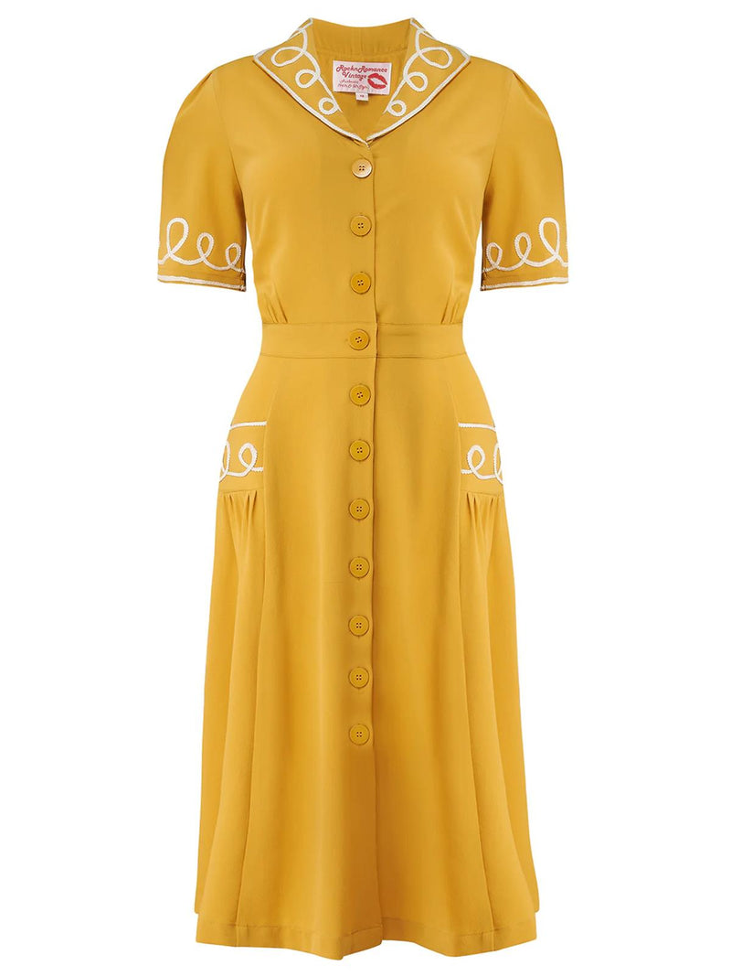 Vintage Style Mustard & Cream Soutache Decor Dress