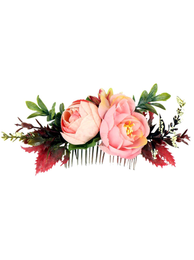 Peach Pink Vintage Style Hair Flower Comb