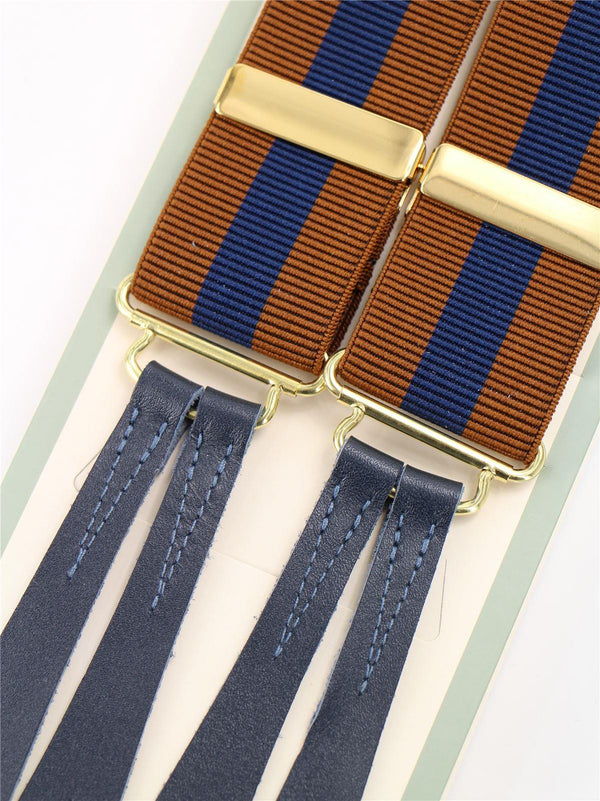 Navy & Rust Stripe 1940s Style Braces with Blue Leather Loops