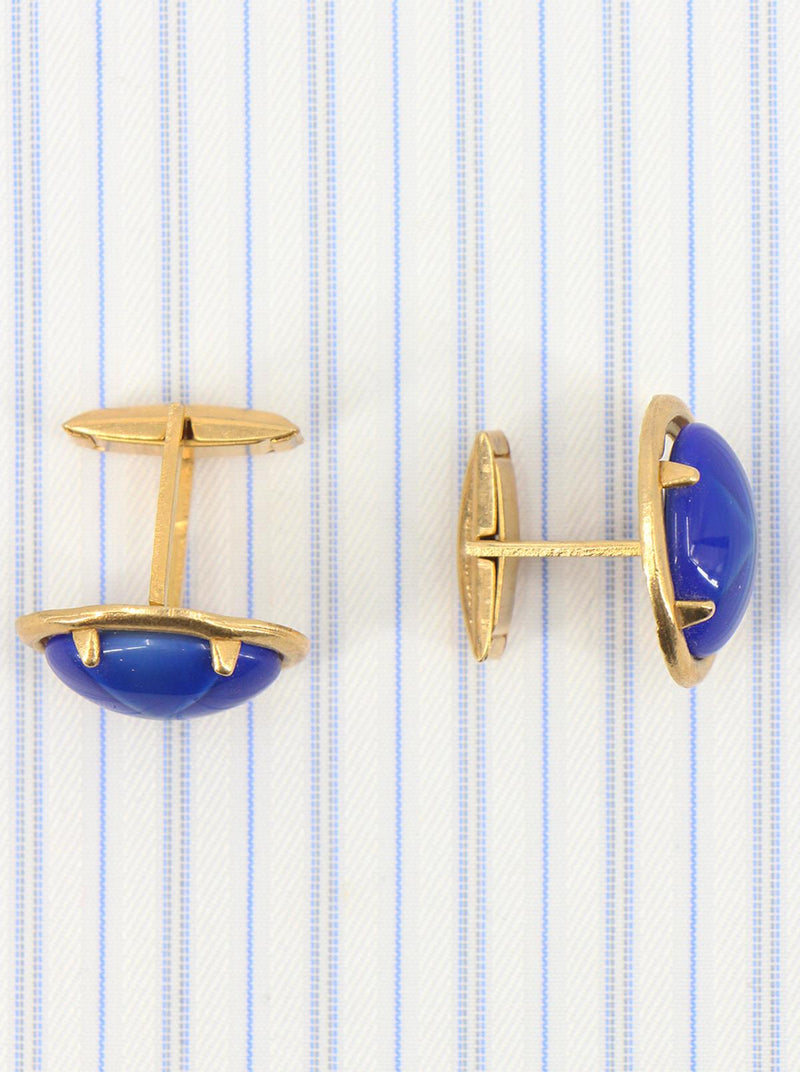 Vintage 1950s Gold Plated Blue Cabochon Cufflinks