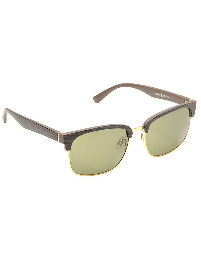 Wood Effect Frame Green Lens Sunglasses