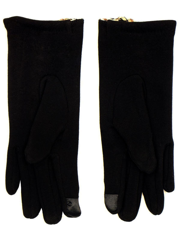 Tartan Trim Black Vintage Style Winter Gloves